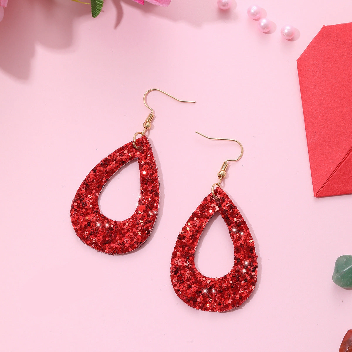 Wholesale Valentine's Day Bohemian Wine Cup Leather Earrings