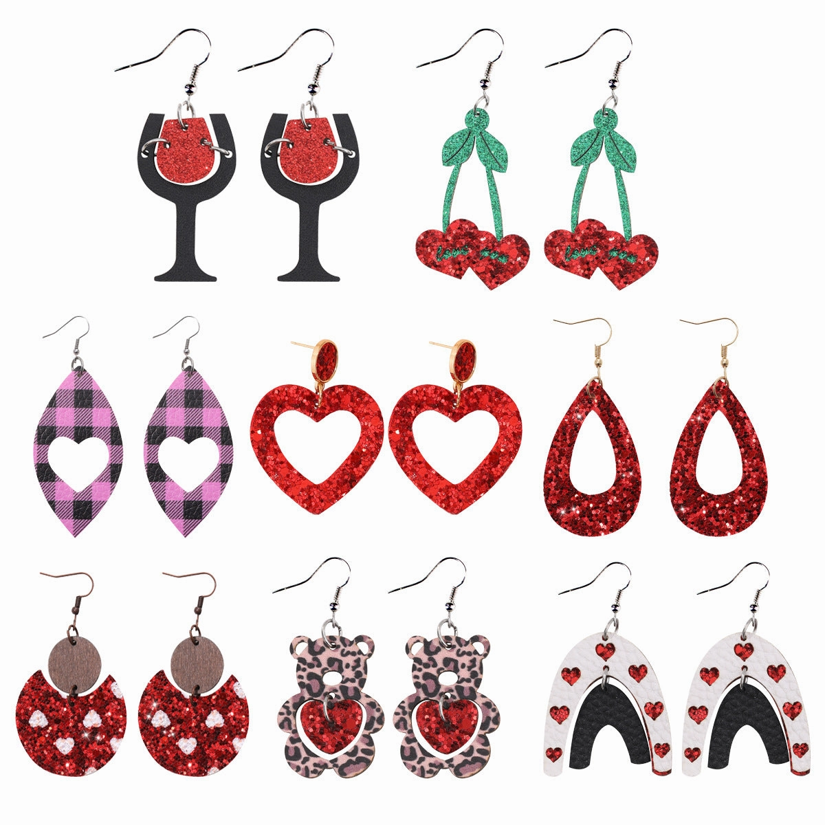 Wholesale Valentine's Day Bohemian Wine Cup Leather Earrings