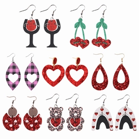 Wholesale Valentine's Day Bohemian Wine Cup Leather Earrings