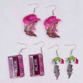Wholesale Valentine's Day Cassette Tapes, Pink Cowboy Hats, Boots, Acrylic Earrings