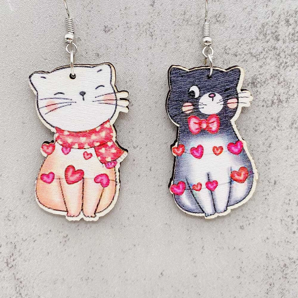 Wholesale Valentine's Day Cat Leopard Cactus Wooden Earrings