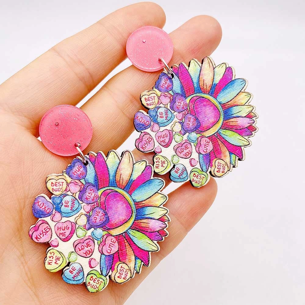 Wholesale Valentine's Day Cat Leopard Cactus Wooden Earrings