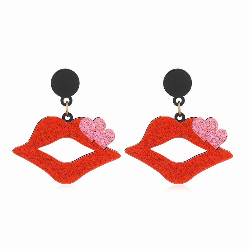 Wholesale Valentine's Day Colorful Shining Love Lip Acrylic Earrings