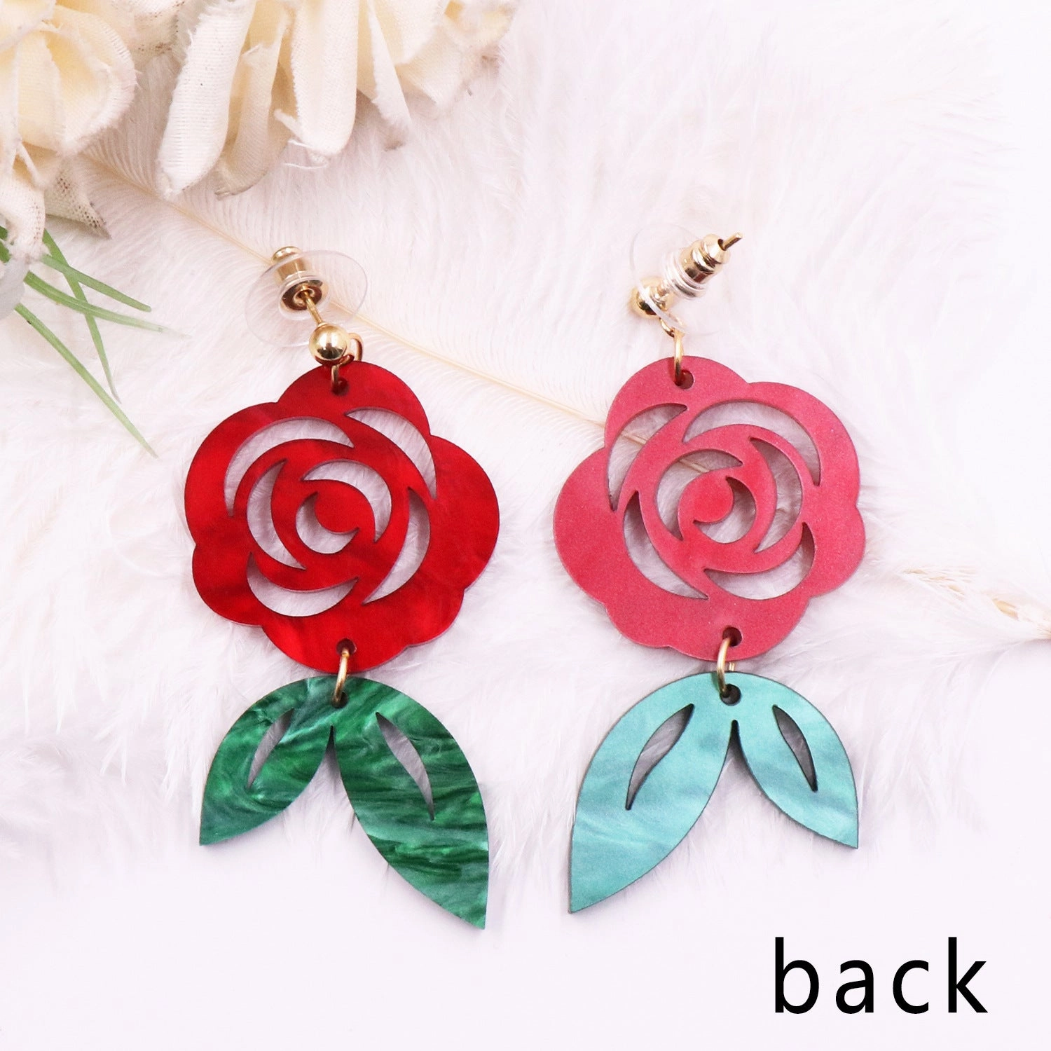 Wholesale Valentine's Day Colorless Rose Acrylic Earrings