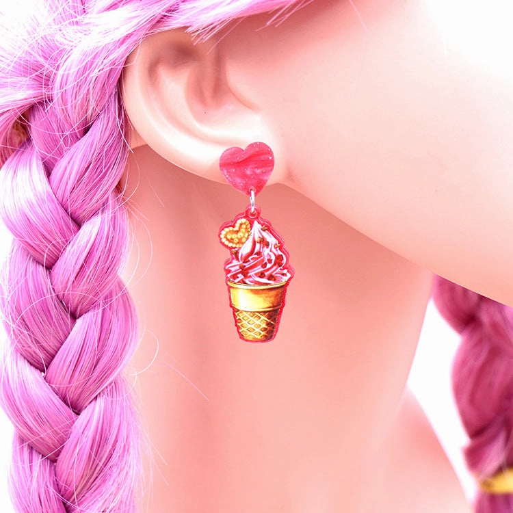 Wholesale Valentine's Day Cone Ice Cream Love Acrylic Earrings