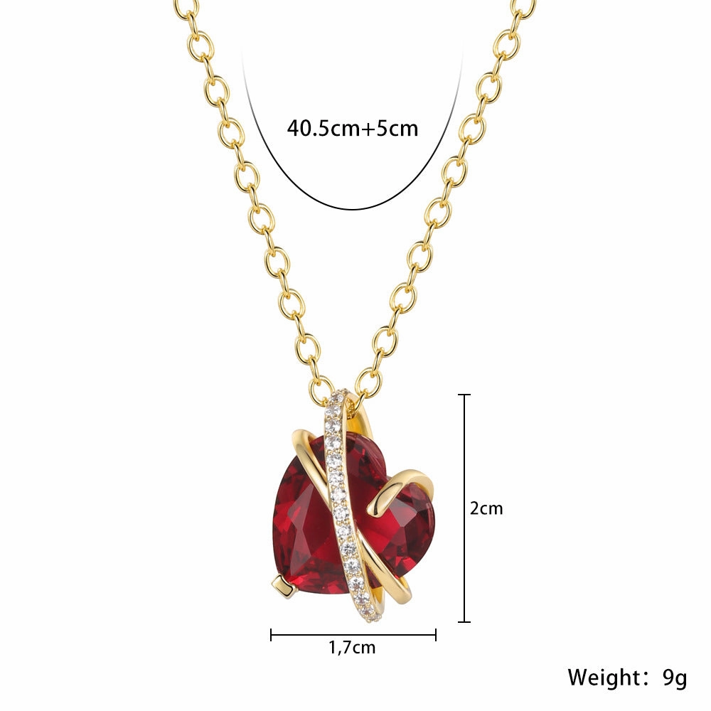 Wholesale Valentine's Day Copper Plated Real Gold Love Heart Diamond Necklace