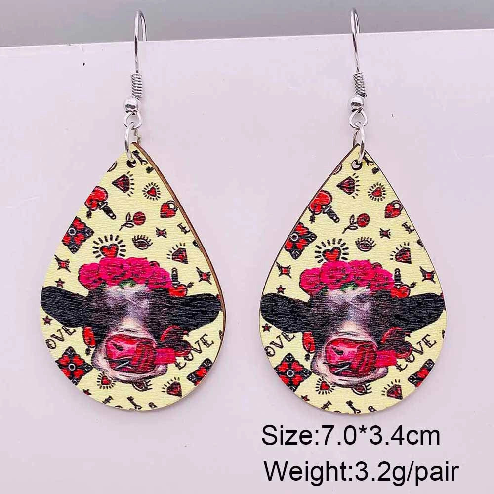Wholesale Valentine's Day Cow Pink Love Truck Cross Wooden Earrings