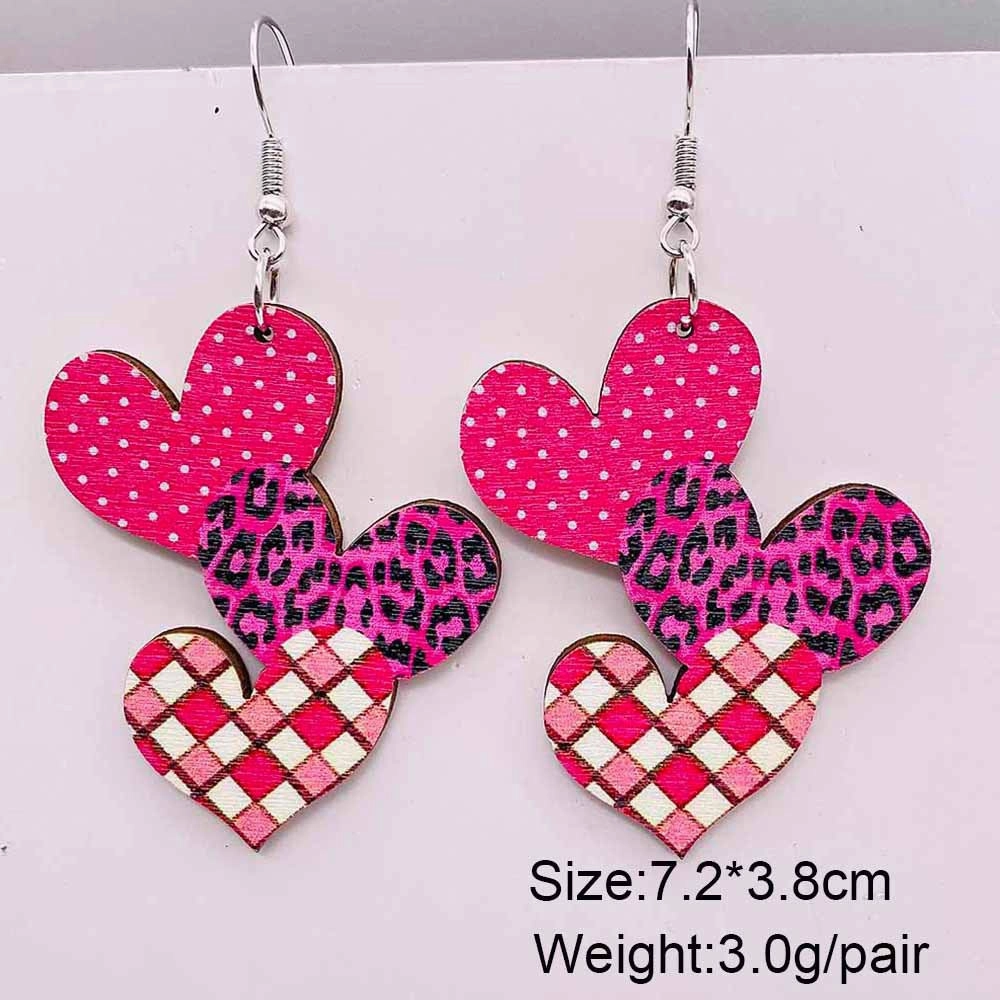 Wholesale Valentine's Day Cow Pink Love Truck Cross Wooden Earrings