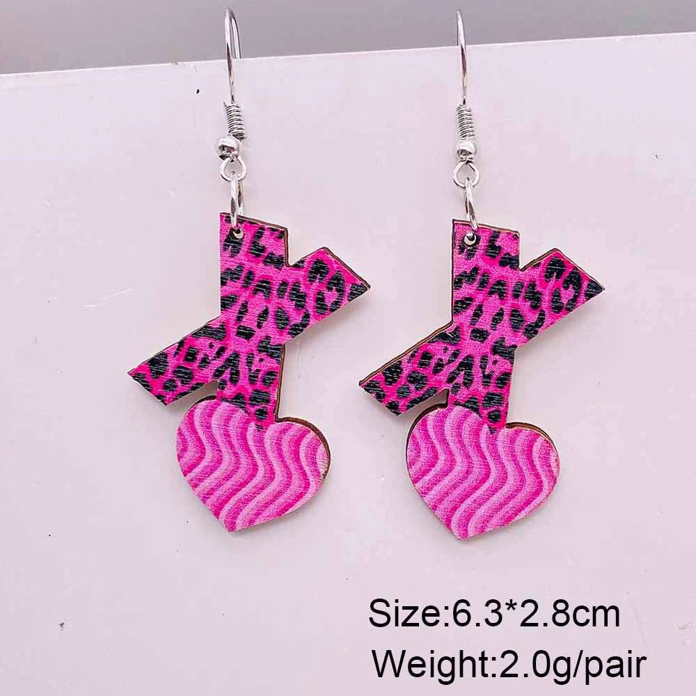 Wholesale Valentine's Day Cow Pink Love Truck Cross Wooden Earrings