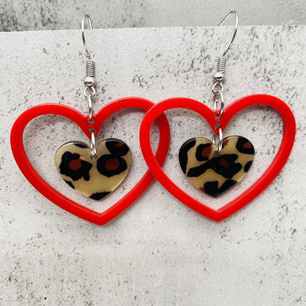 Wholesale Valentine's Day Creative Leopard Print Love Earrings
