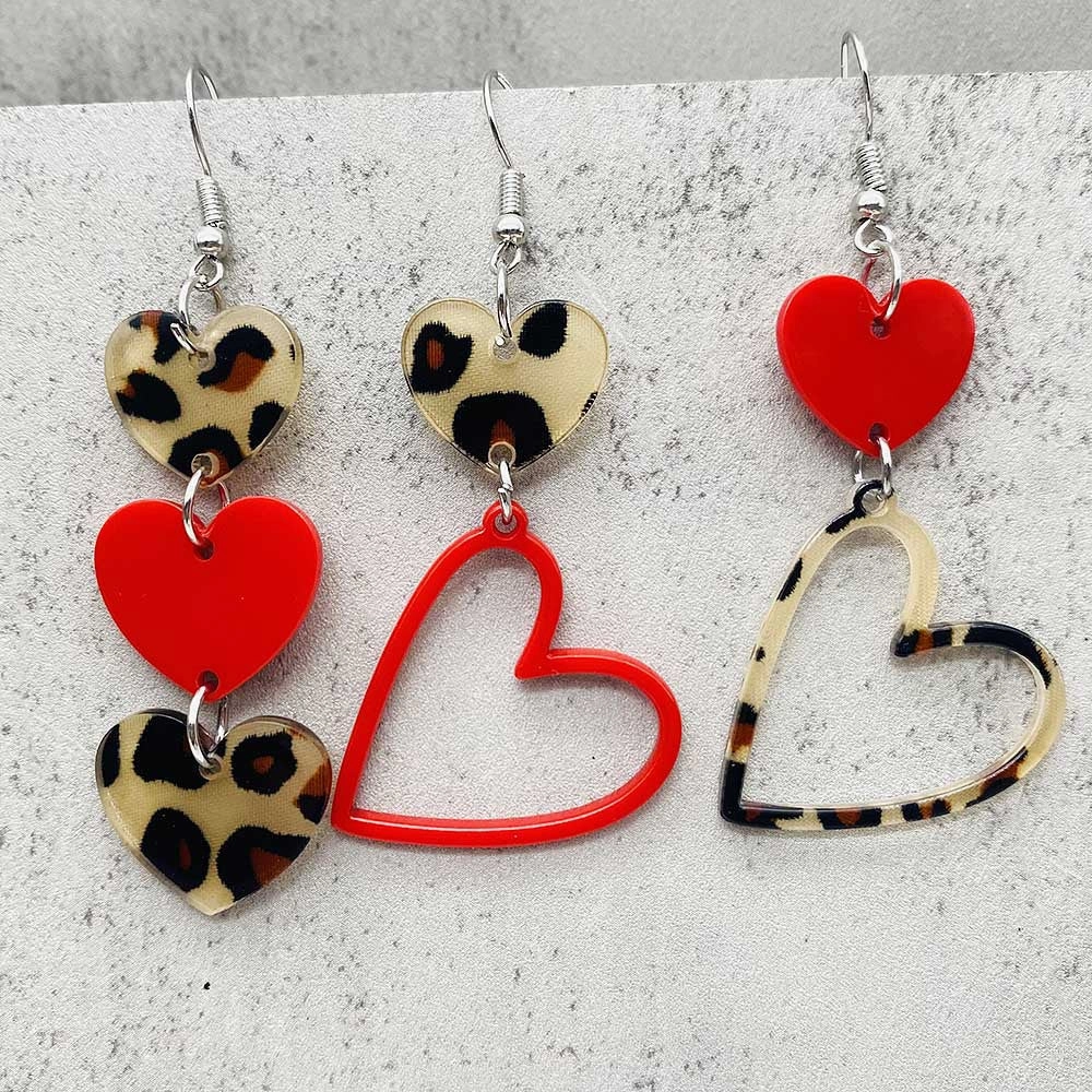 Wholesale Valentine's Day Creative Leopard Print Love Earrings