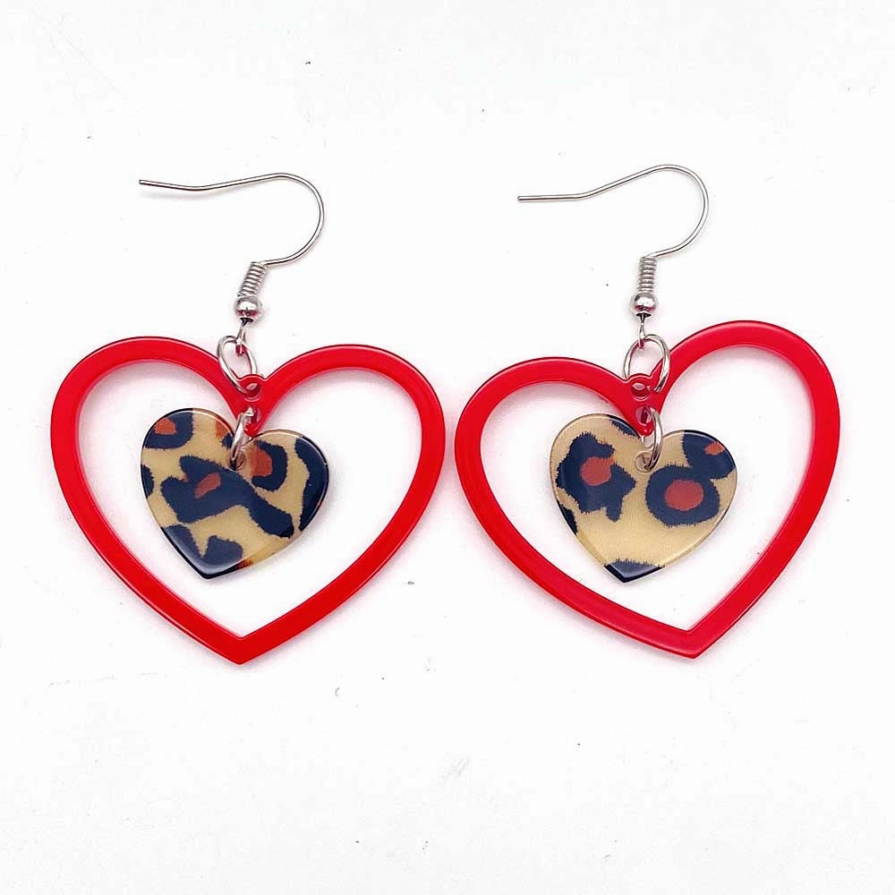 Wholesale Valentine's Day Creative Leopard Print Love Earrings