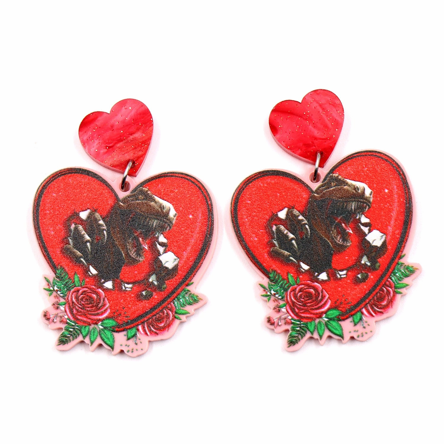Wholesale Valentine's Day Dinosaur Rose Love Acrylic Earrings
