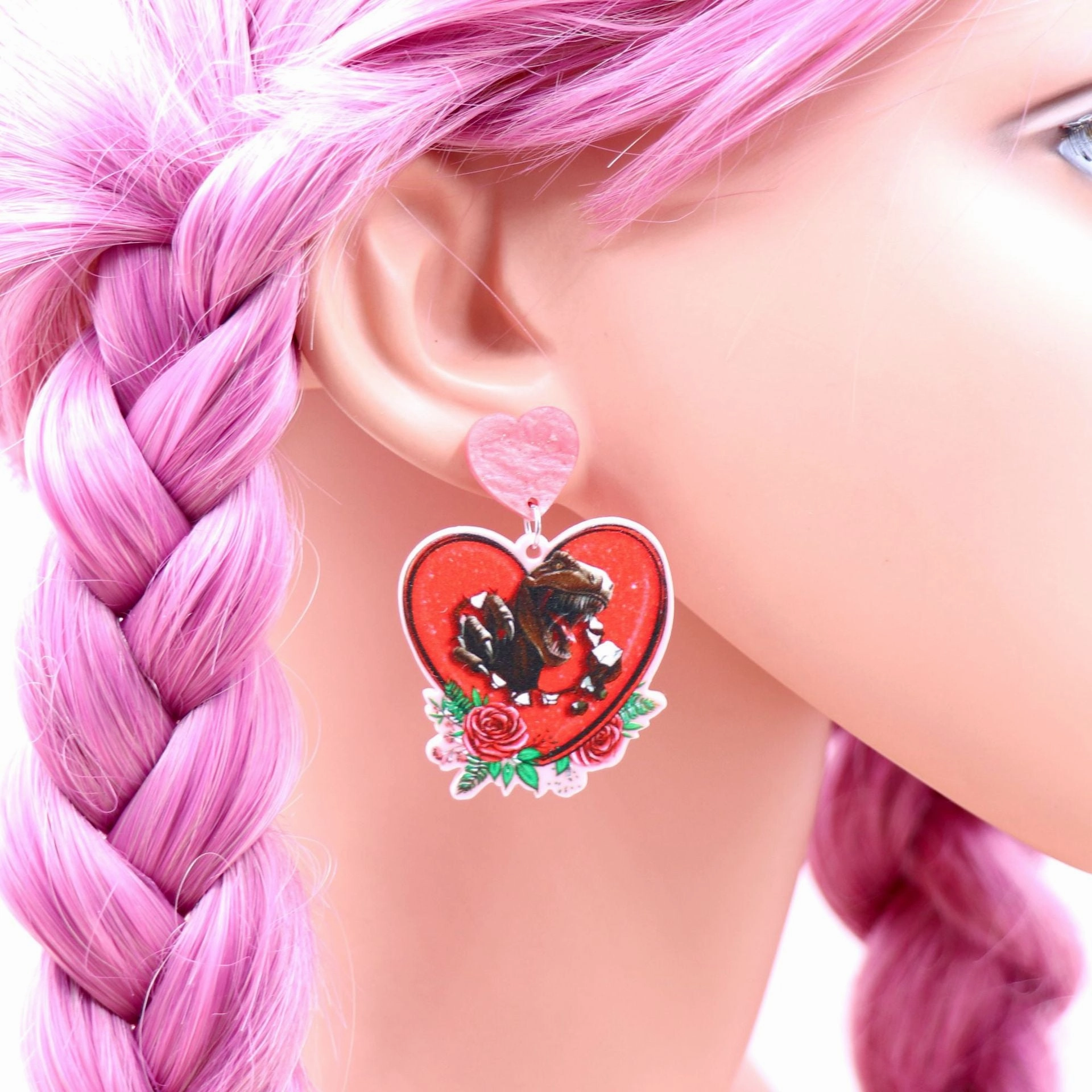 Wholesale Valentine's Day Dinosaur Rose Love Acrylic Earrings
