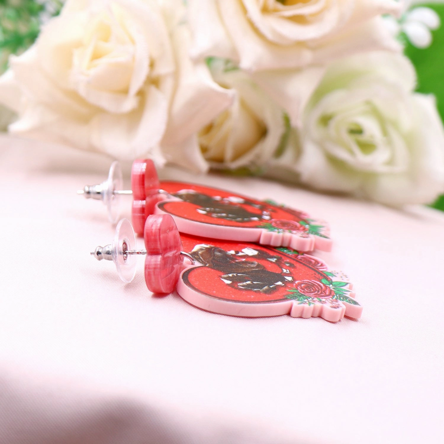 Wholesale Valentine's Day Dinosaur Rose Love Acrylic Earrings