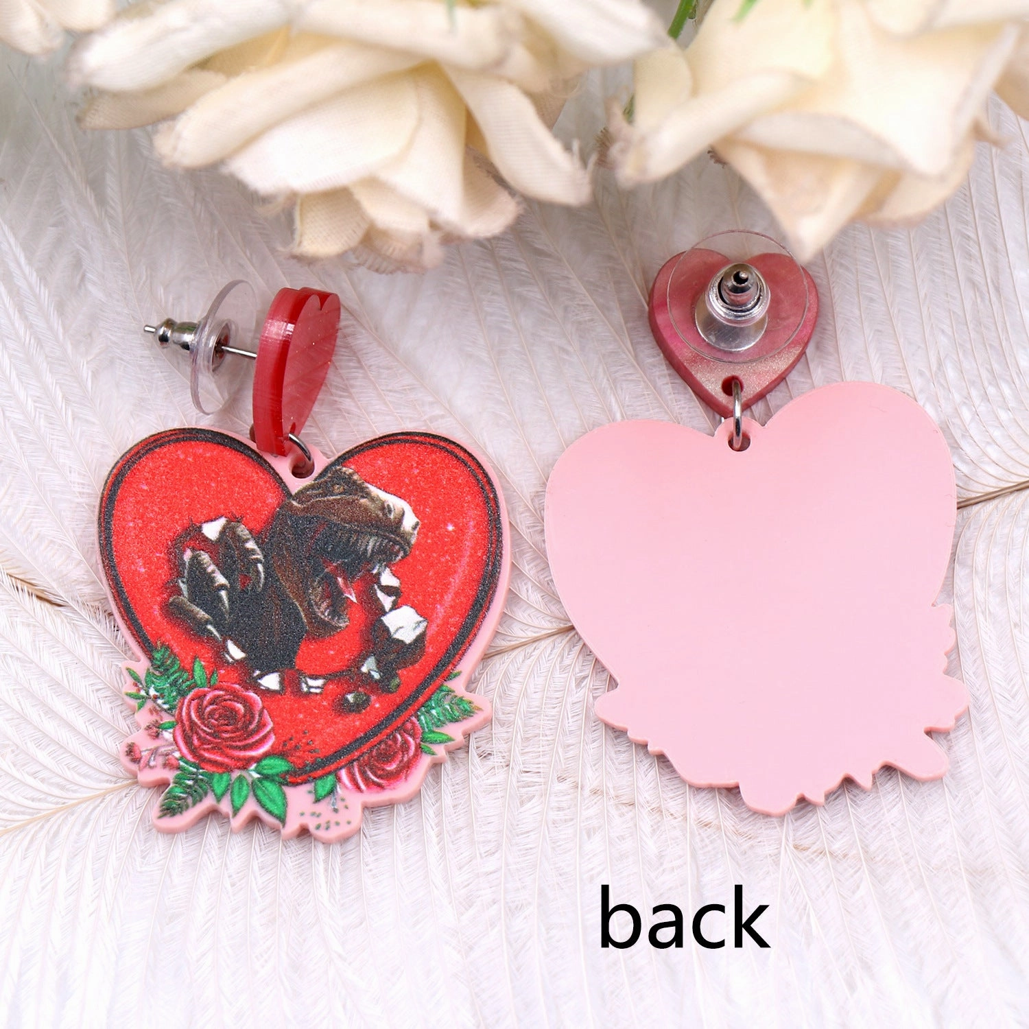 Wholesale Valentine's Day Dinosaur Rose Love Acrylic Earrings