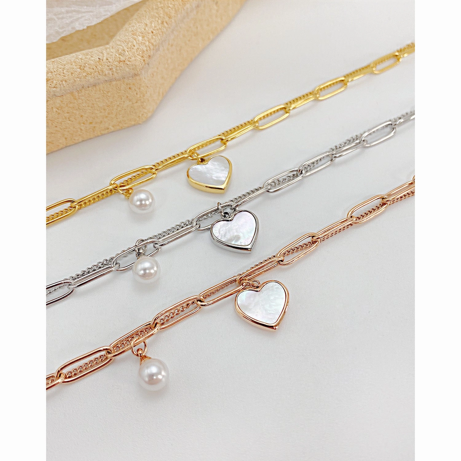Wholesale Valentine's Day Double Layer Love Pearl Titanium Steel Bracelet