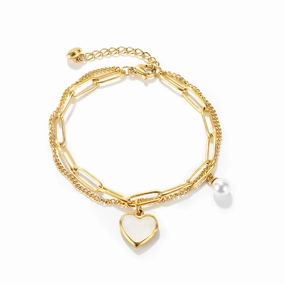 Wholesale Valentine's Day Double Layer Love Pearl Titanium Steel Bracelet