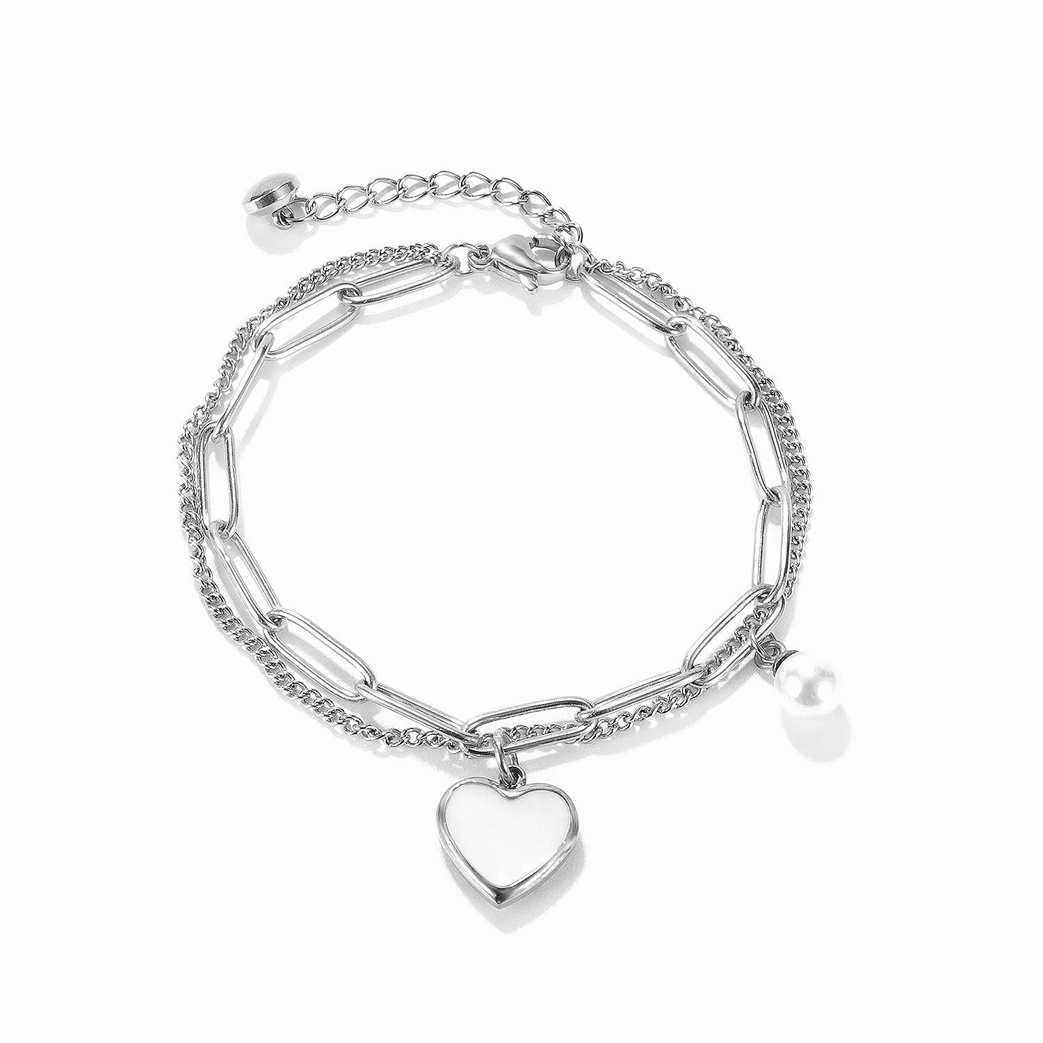 Wholesale Valentine's Day Double Layer Love Pearl Titanium Steel Bracelet