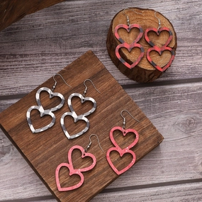 Wholesale Valentine's Day Double Layered Love Wooden Earrings