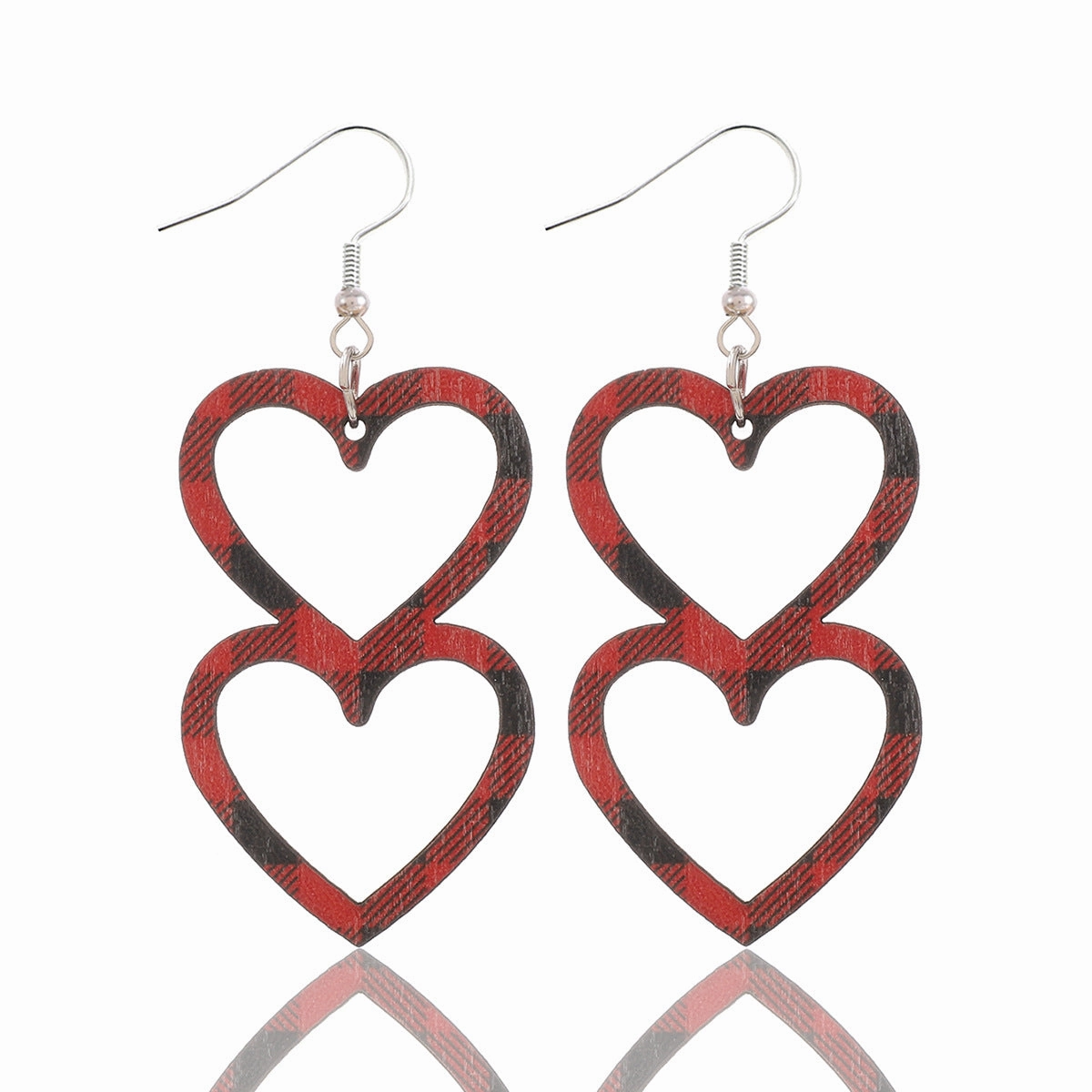 Wholesale Valentine's Day Double Layered Love Wooden Earrings