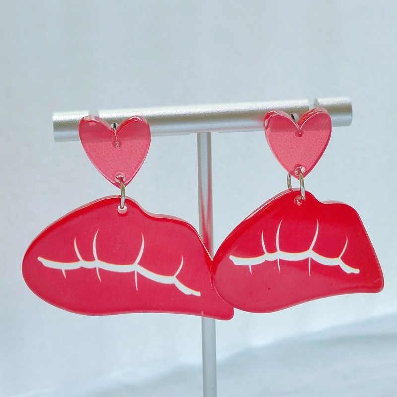 Wholesale Valentine's Day Double Sided Love Acrylic LOVE Red Lips Love Envelope Earrings