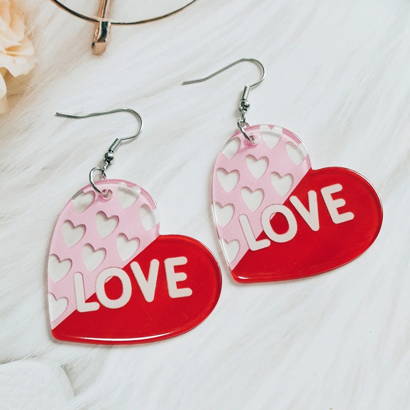 Wholesale Valentine's Day Double Sided Love Acrylic LOVE Red Lips Love Envelope Earrings