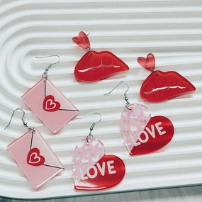 Wholesale Valentine's Day Double Sided Love Acrylic LOVE Red Lips Love Envelope Earrings