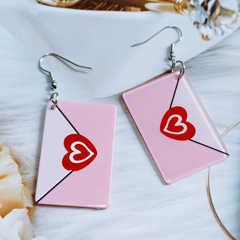 Wholesale Valentine's Day Double Sided Love Acrylic LOVE Red Lips Love Envelope Earrings