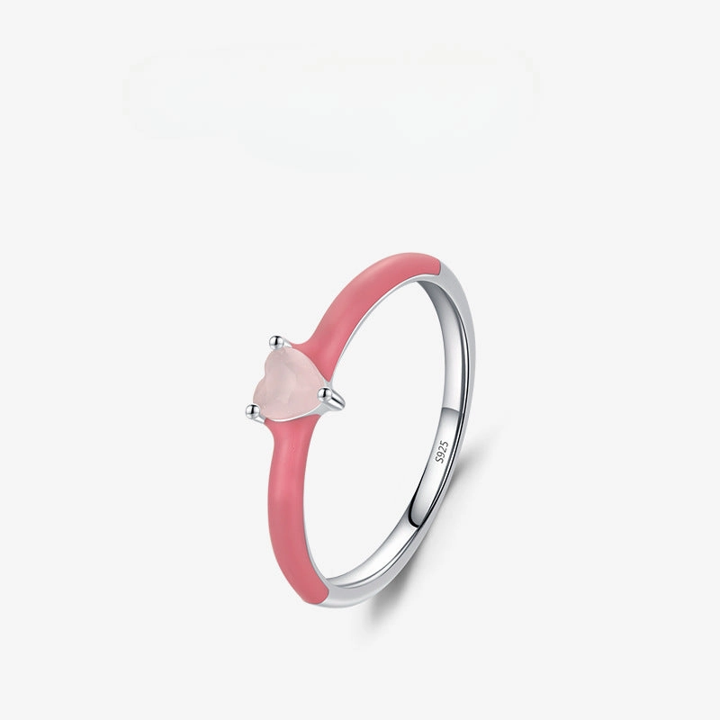 Wholesale Valentine's Day Dropper Enamel Silver Inlaid Heart-shaped Zircon Ring