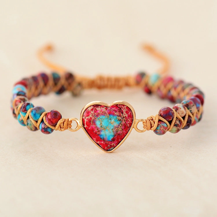 Wholesale Valentine's Day Emperor Stone Heart Double Layer Hand Woven Adjustable Bracelet