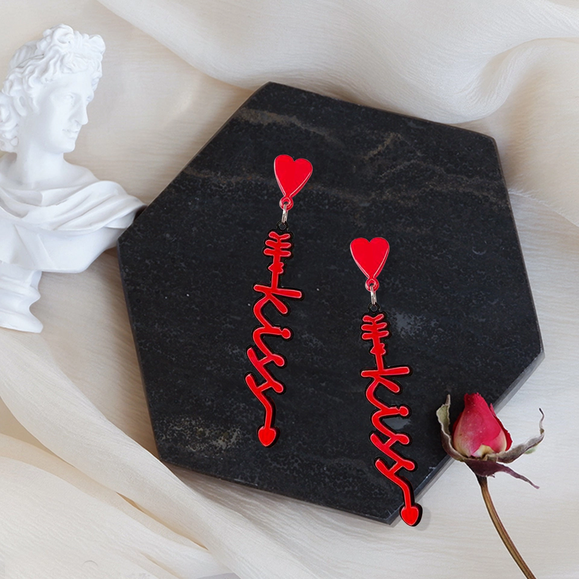 Wholesale Valentine's Day Fashion Red Acrylic Heart Letter Earrings