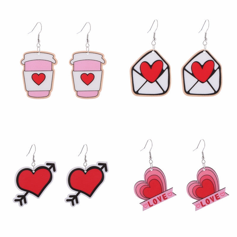 Wholesale Valentine's Day Flamingo Heart Coffee Cup Acrylic Earrings