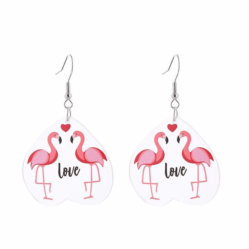 Wholesale Valentine's Day Flamingo Heart Coffee Cup Acrylic Earrings