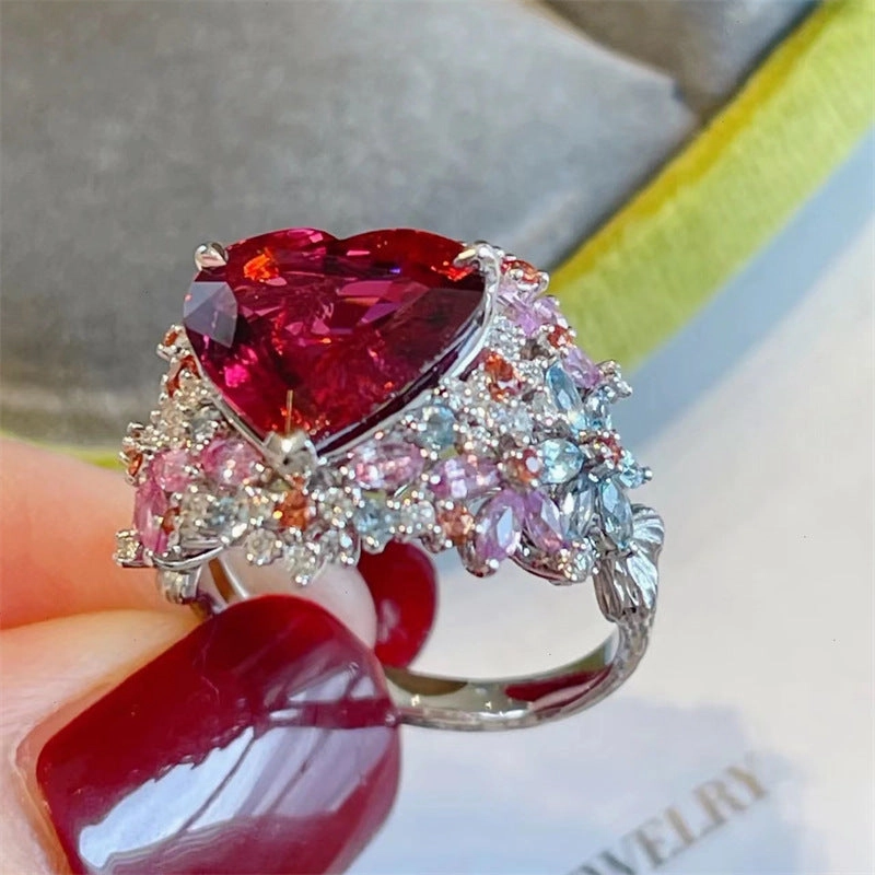 Wholesale Valentine's Day Full Diamond Heart Adjustable Copper Ring