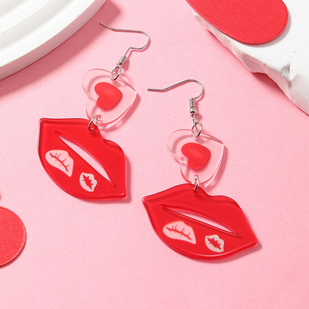 Wholesale Valentine's Day Girls Pink Printed Envelopes with Multiple Color Block Love Acrylic Earrings