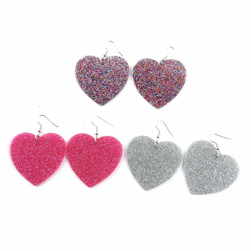 Wholesale Valentine's Day Glitter Heart Acrylic Earrings