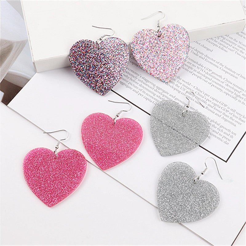 Wholesale Valentine's Day Glitter Heart Acrylic Earrings