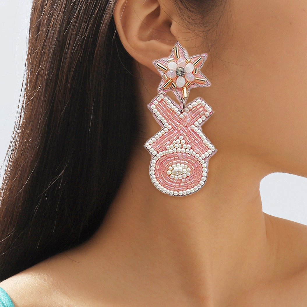 Wholesale Valentine's Day Handmade Fabric Rice Beads XO Letter Earrings