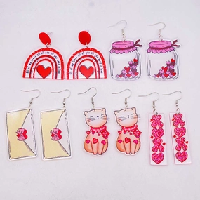 Wholesale Valentine's Day Heart Cat Envelope Acrylic Earrings