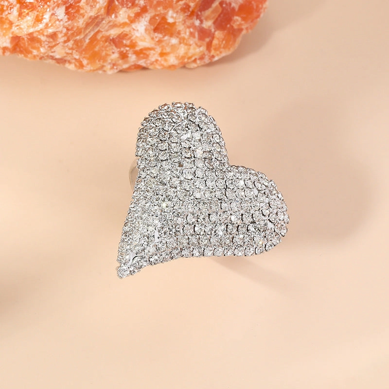 Wholesale Valentine's Day Heart Full Diamond Adjustable Ring