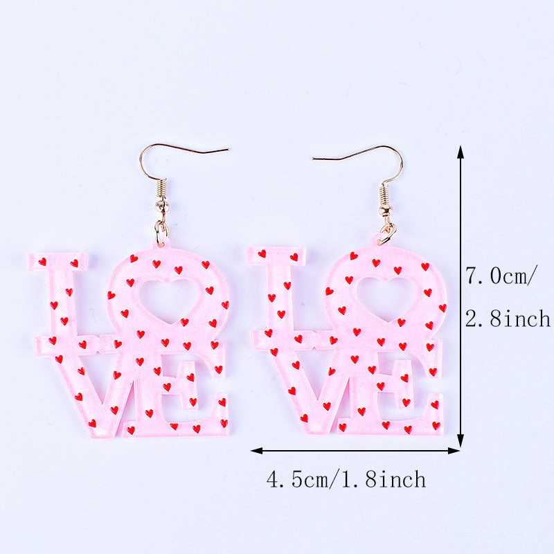 Wholesale Valentine's Day Heart Letter Love Heart Shape Red Pink Earrings
