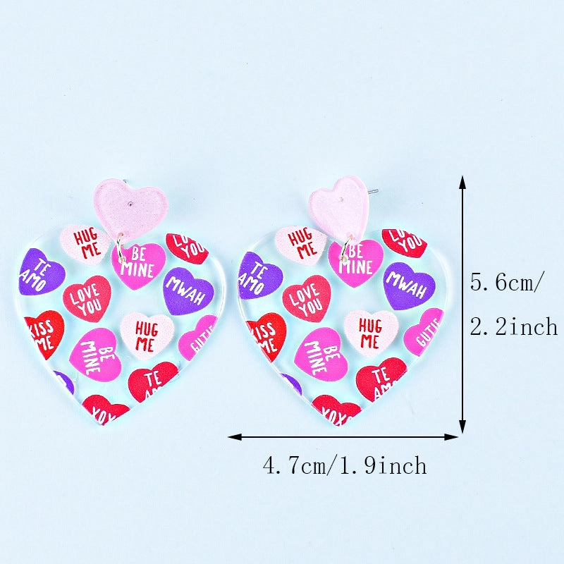Wholesale Valentine's Day Heart Letter Love Heart Shape Red Pink Earrings