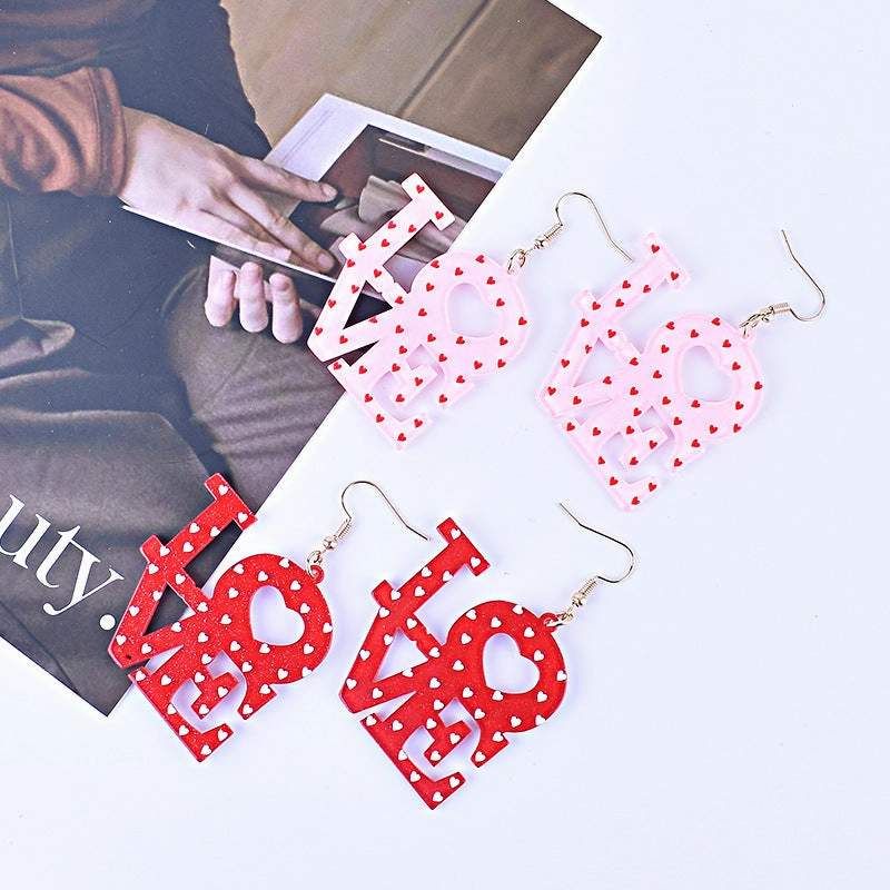 Wholesale Valentine's Day Heart Letter Love Heart Shape Red Pink Earrings