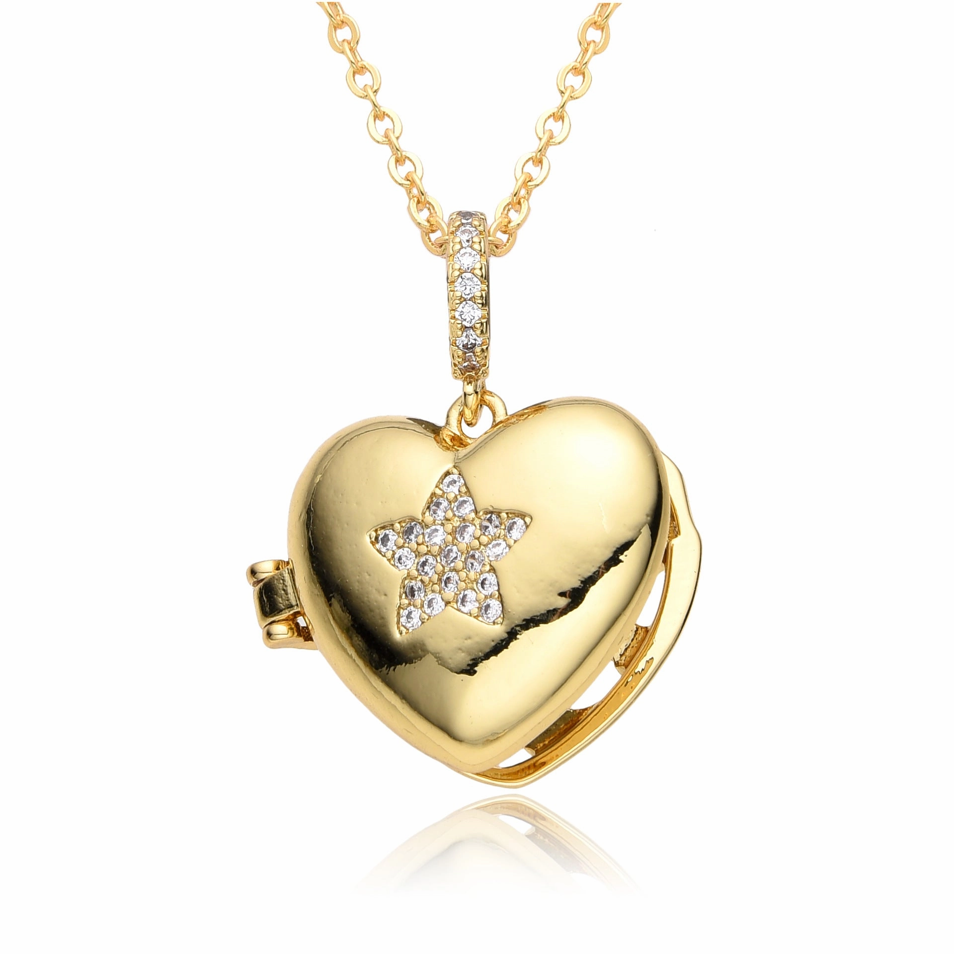 Wholesale Valentine's Day Heart Moon Pentagram Copper Gold Plated Necklace