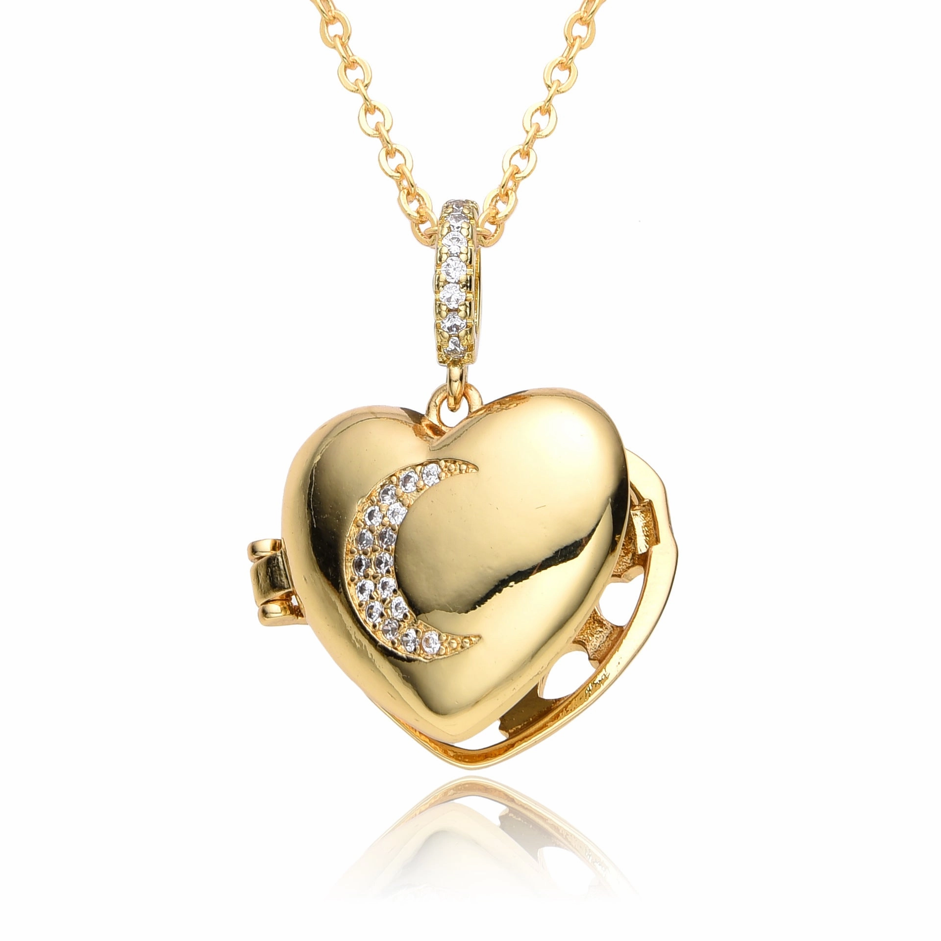Wholesale Valentine's Day Heart Moon Pentagram Copper Gold Plated Necklace