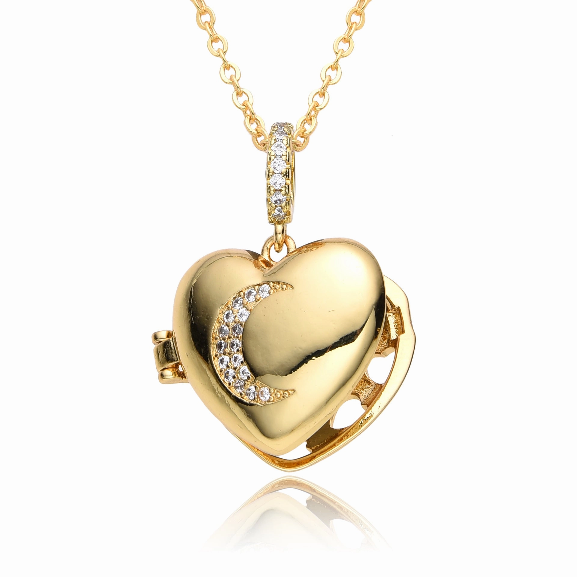 Wholesale Valentine's Day Heart Moon Pentagram Copper Gold Plated Necklace