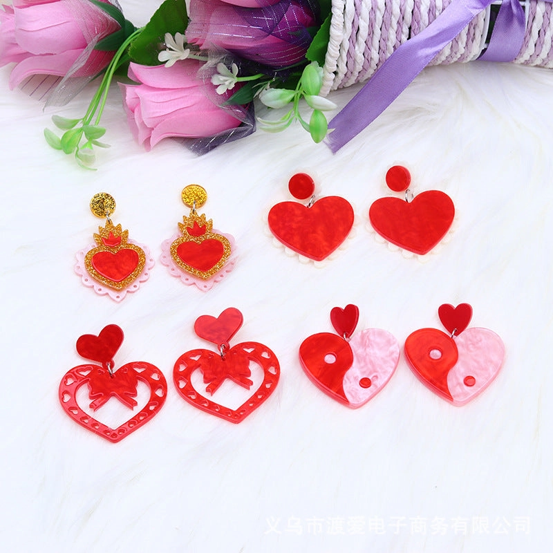 Wholesale Valentine's Day Heart Patchwork Acrylic Ear Studs