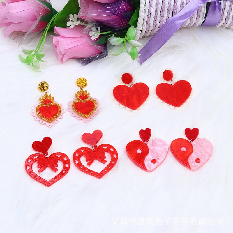 Wholesale Valentine's Day Heart Patchwork Acrylic Ear Studs