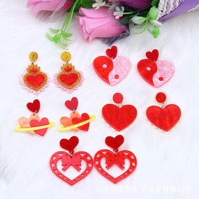 Wholesale Valentine's Day Heart Patchwork Acrylic Ear Studs